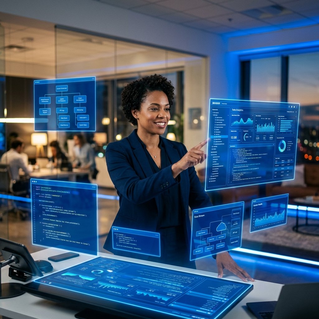 Altivian Systems engineer working with digital architecture diagrams and system data